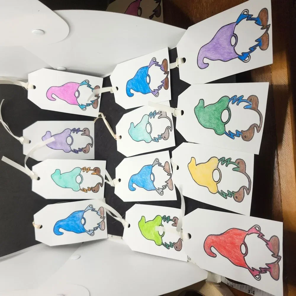 Hand Crafted Colorful Gnome Gift Tags Thank You Cards Set of 12